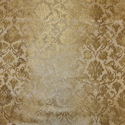 Gold Banarasi Brocade Fabric with Gold Zari Floral Design | Premium Indian Jacquard Material By Metre 44"