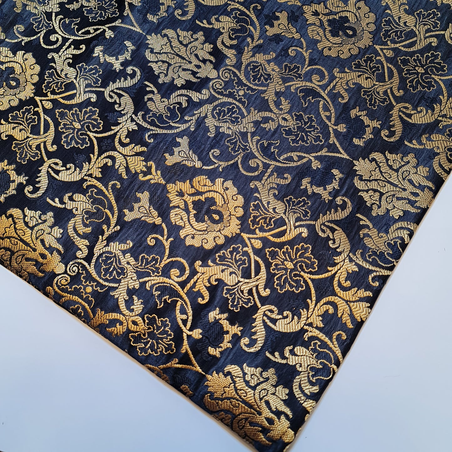Black Banarasi Brocade Fabric with Gold Zari Floral Design | Premium Indian Jacquard Material By Meter 44"