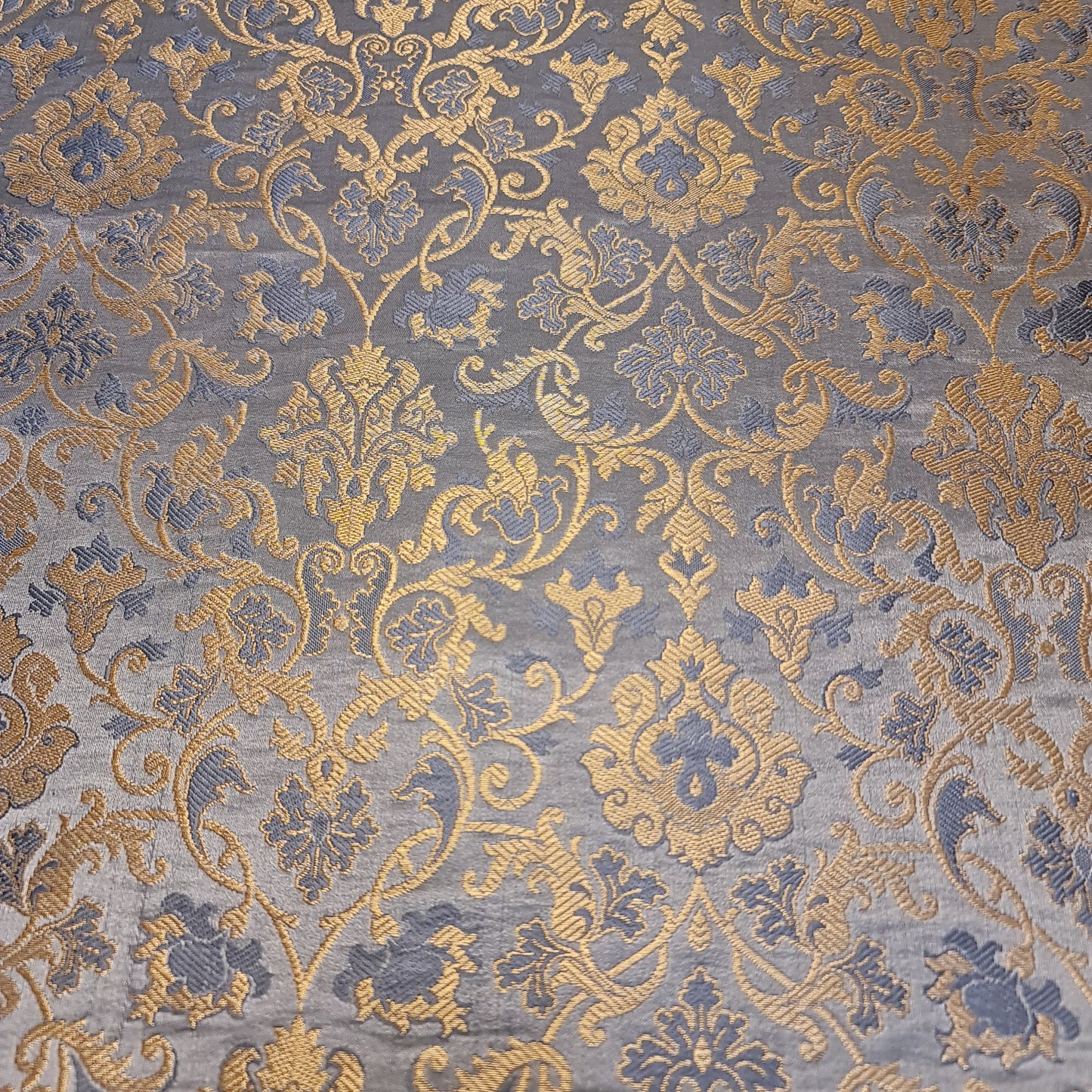 Silver Banarasi Brocade Fabric with Gold Zari Floral Design | Premium Indian Jacquard Material By Meter 44"