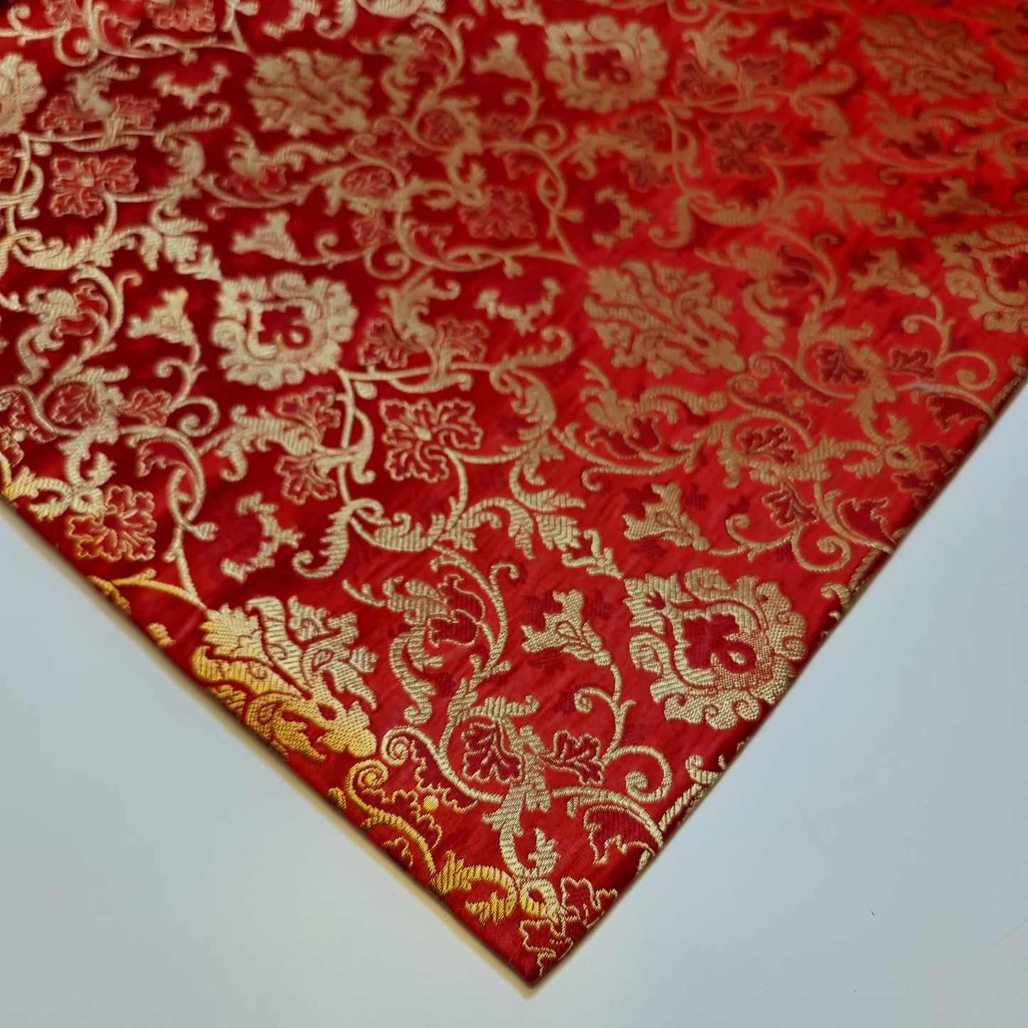 Red Banarasi Brocade Fabric with Gold Zari Floral Design | Premium Indian Jacquard Material By Meter 44"