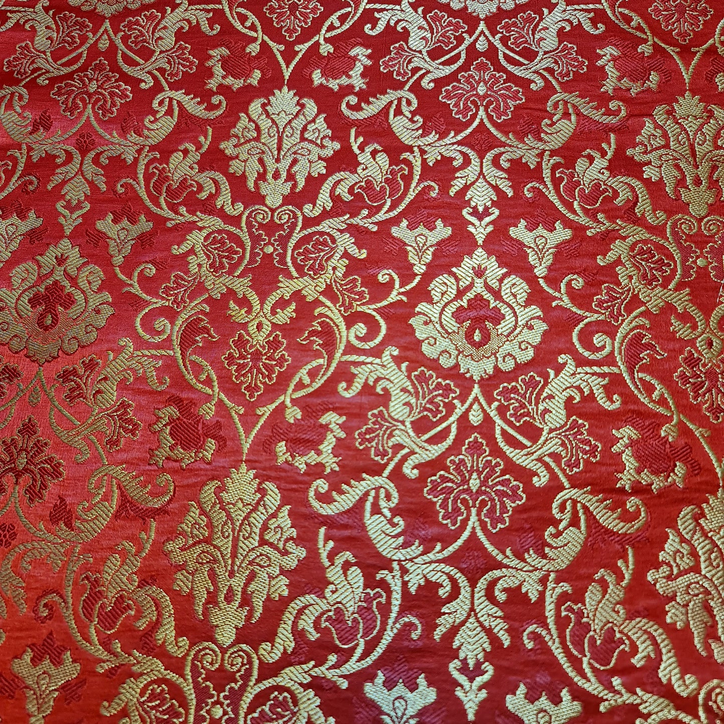 Red Banarasi Brocade Fabric with Gold Zari Floral Design | Premium Indian Jacquard Material By Meter 44"