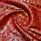 Red Banarasi Brocade Fabric with Gold Zari Floral Design | Premium Indian Jacquard Material By Meter 44"
