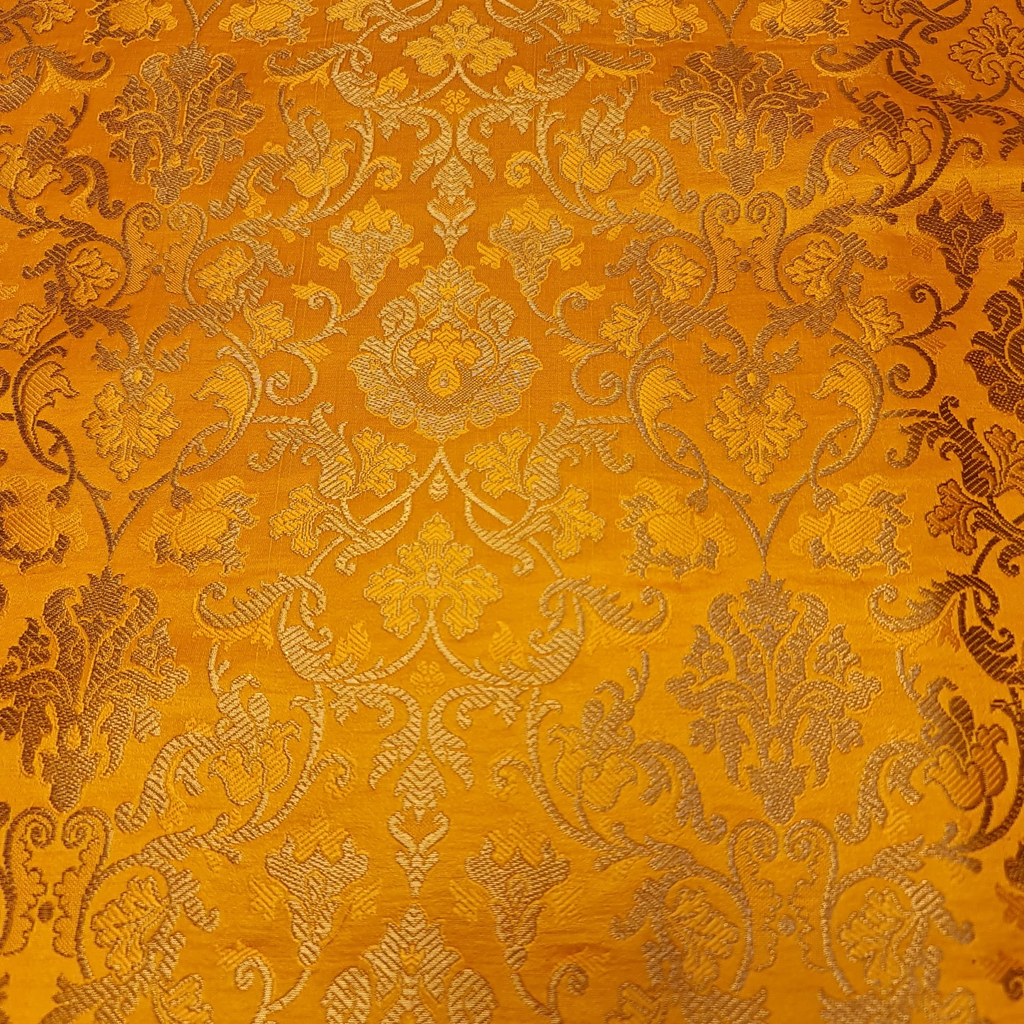 Yellow Banarasi Brocade Fabric with Gold Zari Floral Design | Premium Indian Jacquard Material By Meter 44"