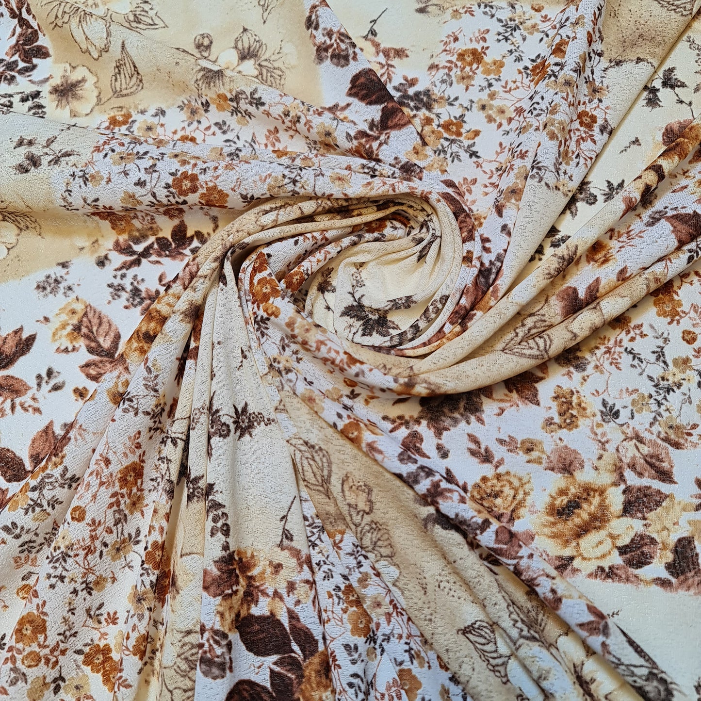 Beige Floral Crepe Mesh Fabric Sheer Dress  Costume Craft Material 58" By the Meter