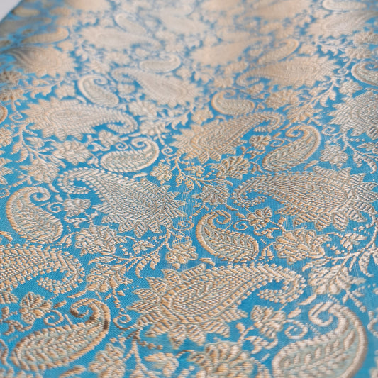 Turquoise Paisley Pastel Brocade Material Jacquard Dress Craft Quilting Fabric 44" By The Meter