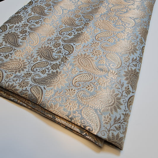 Indischer Brokatstoff mit Ornament-Blumenmuster, Pastellfarben, Goldmetallic-Druck, 111,8 cm