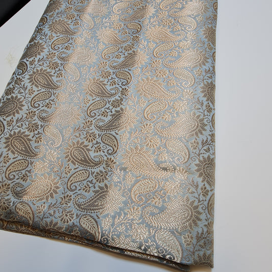 Indischer Brokatstoff mit Ornament-Blumenmuster, Pastellfarben, Goldmetallic-Druck, 111,8 cm