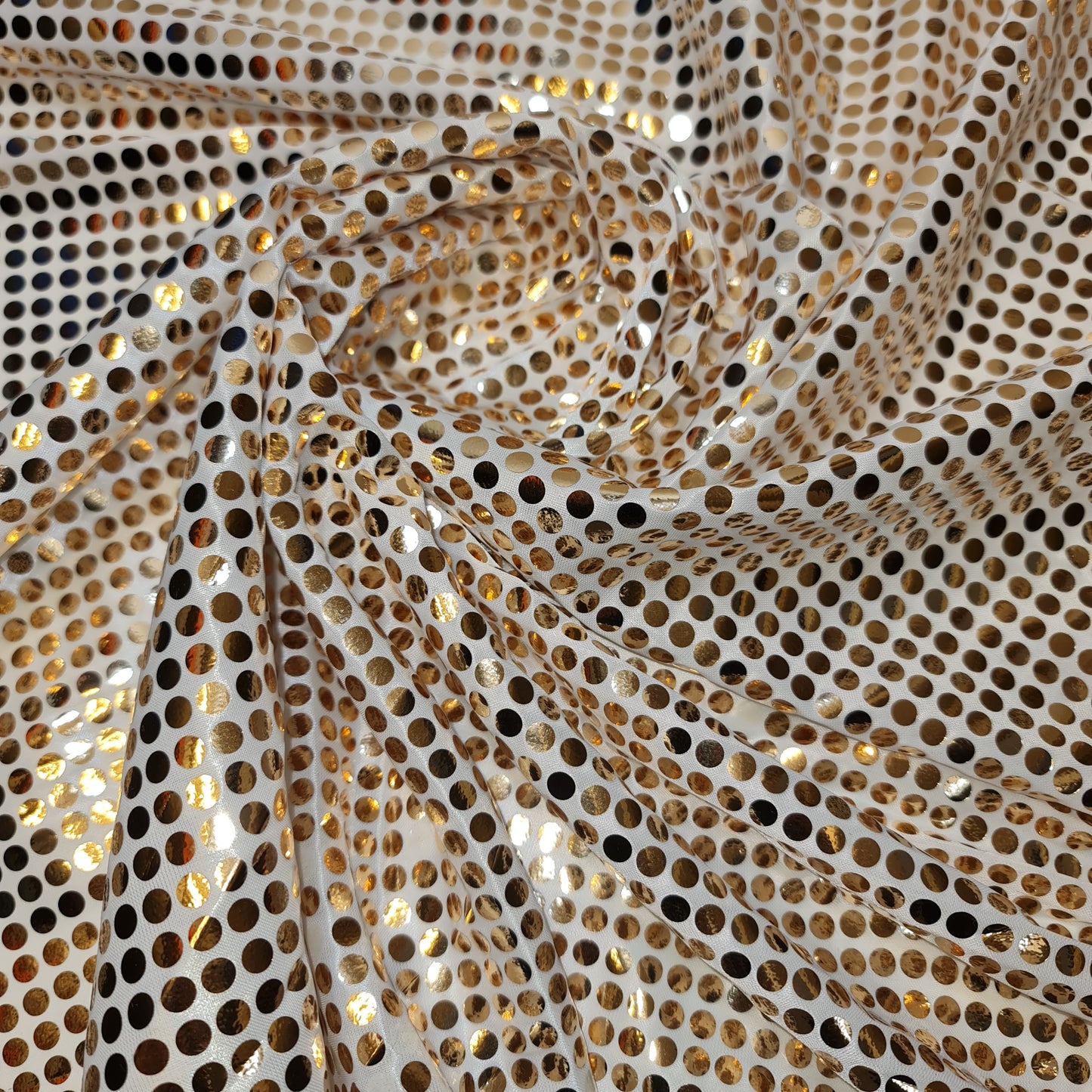 White Satin Gold Hologram Sequin Craft Dress Craft Drape Décor Fabric 44" Meter