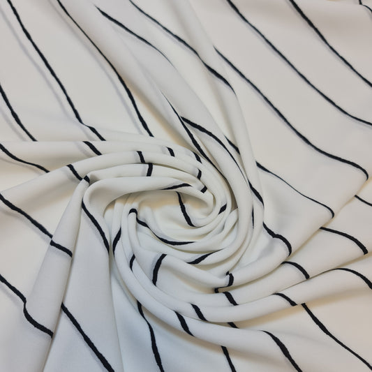 White / Black Stripe Bubble Crepe Dress Material Soft Polyester Craft Drape Fabric 58" the Meter