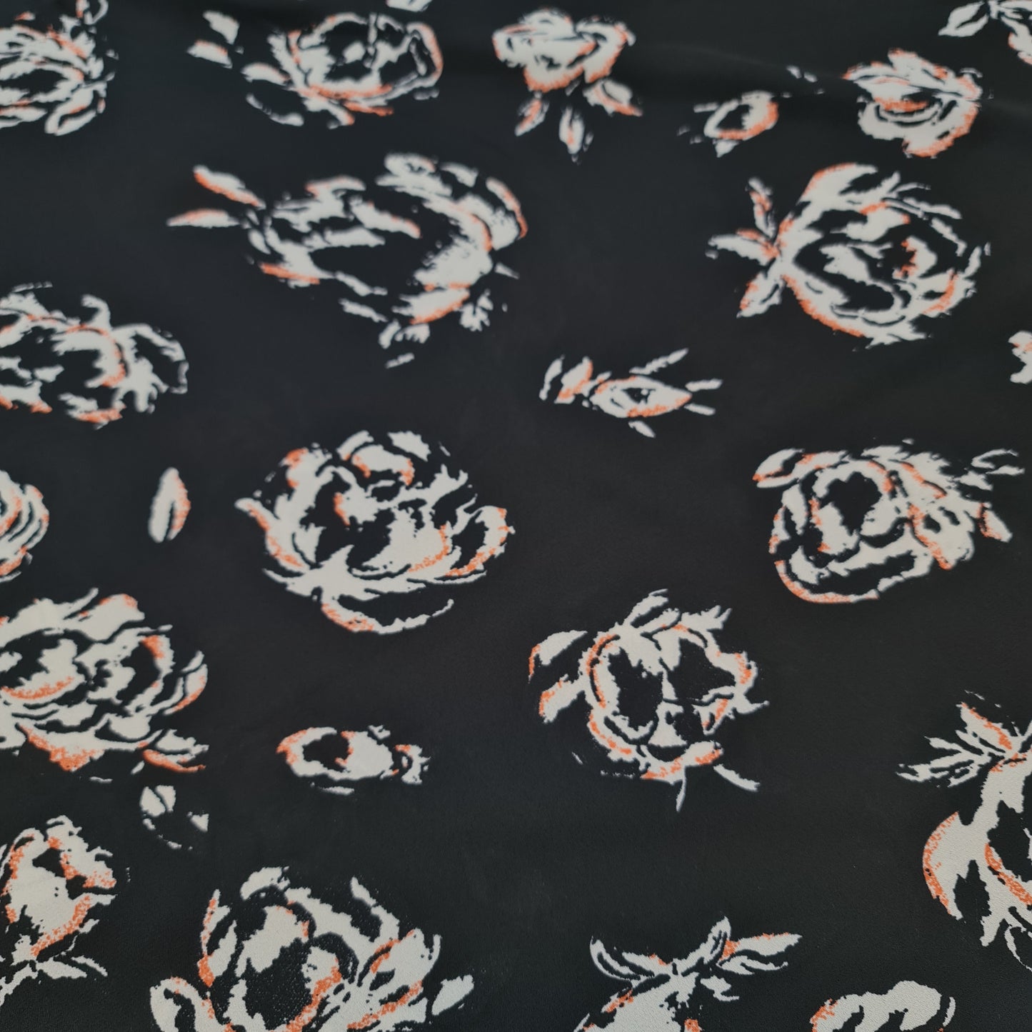 Black Floral Roses Soft Poly Crepe Dress Drape Craft Fabric 58" By The Meter