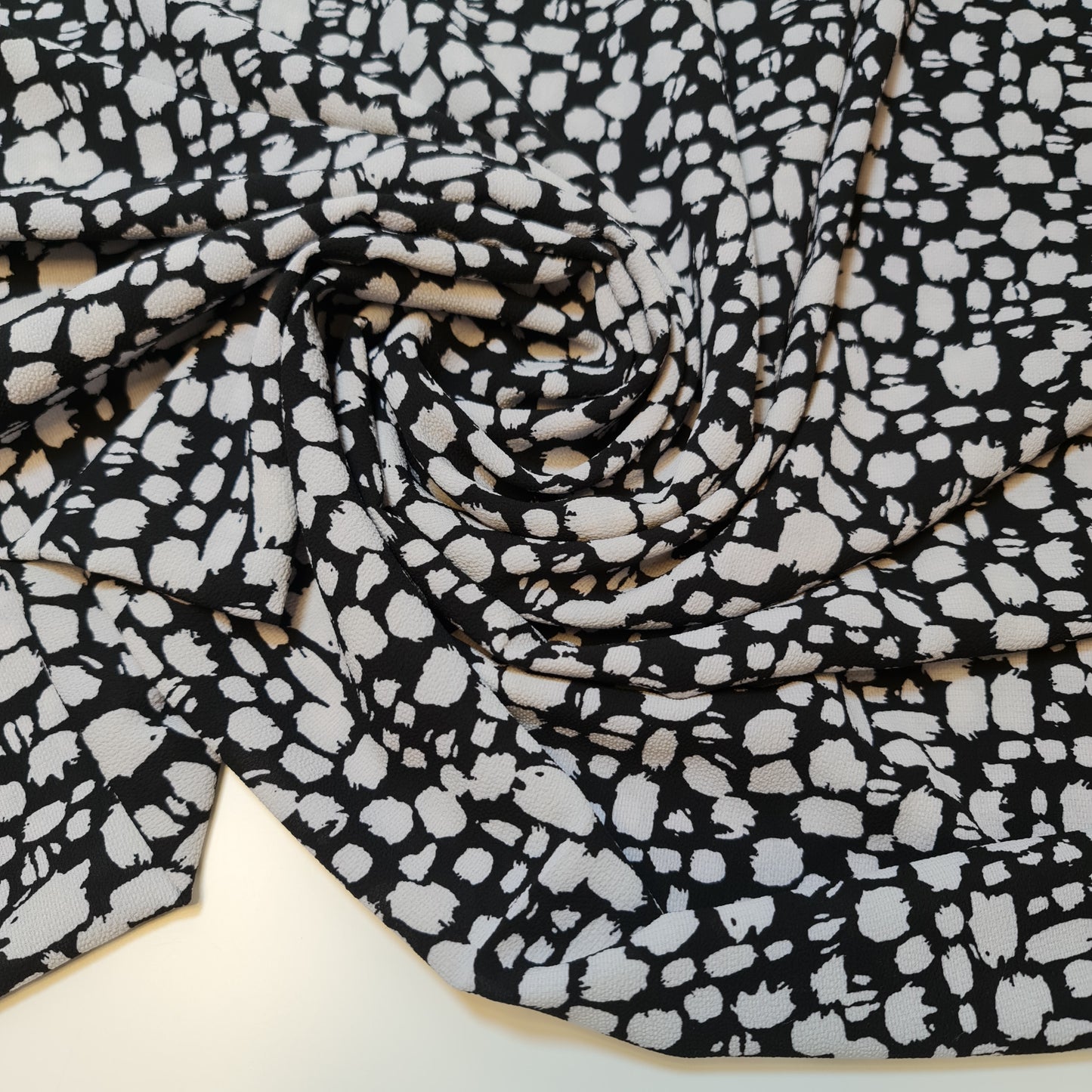 Black / White Crepe Material Small Pebble Spot Soft Dress Fabric 58" By the Meter