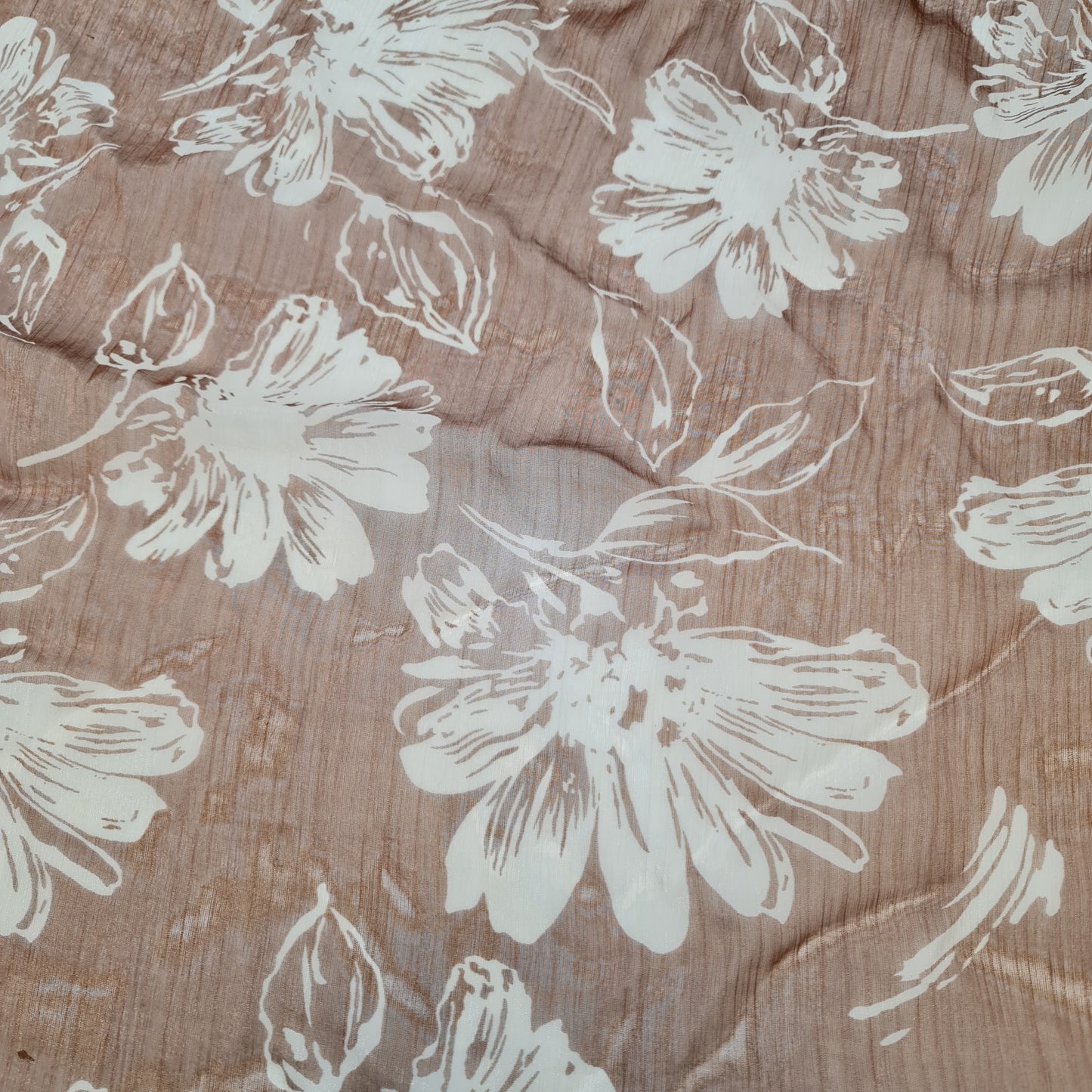 Floral Embroidery Brown Crepe Fabric Sheer Dress Craft Material 58" By The Meter