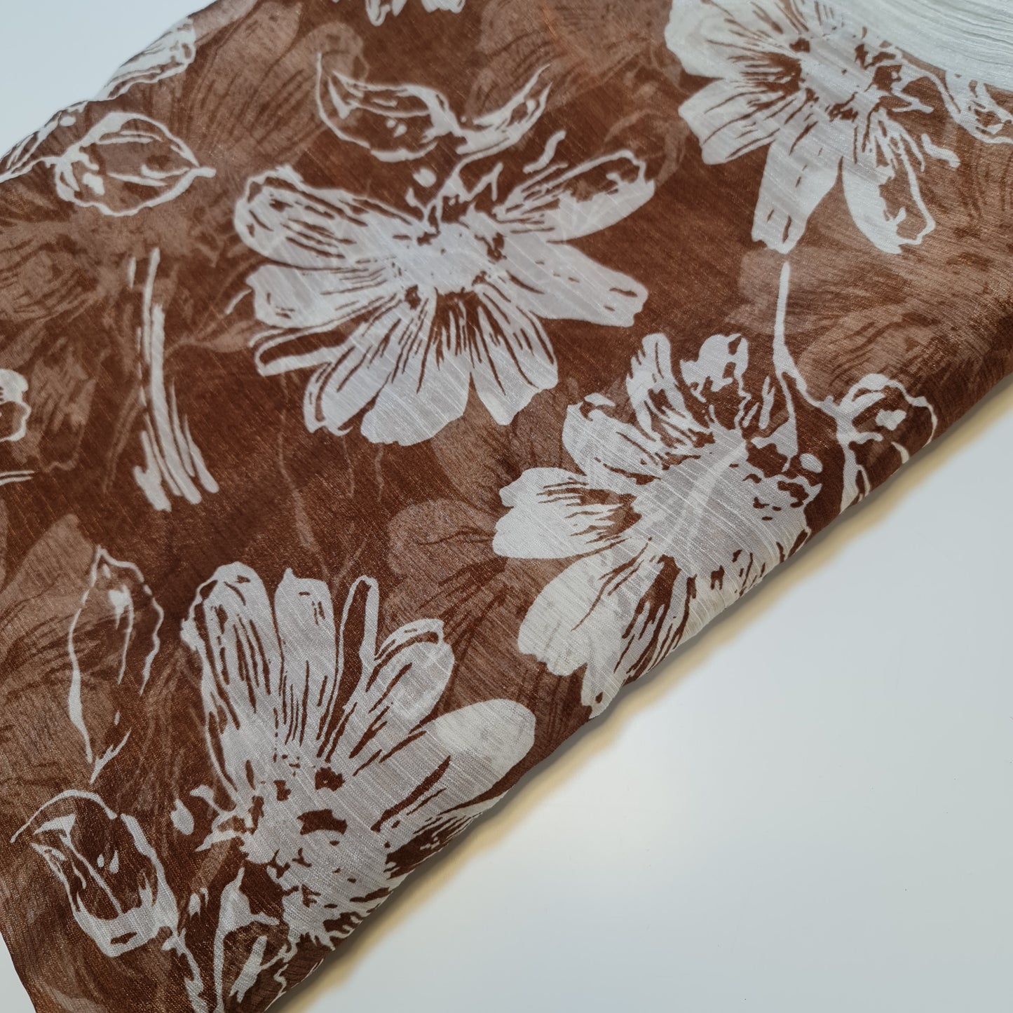 Floral Embroidery Brown Crepe Fabric Sheer Dress Craft Material 58" By The Meter