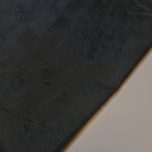 Black Embroidery Faux Silk Taffeta Dress Craft Cushion Curtain Fabric 58" By The Meter