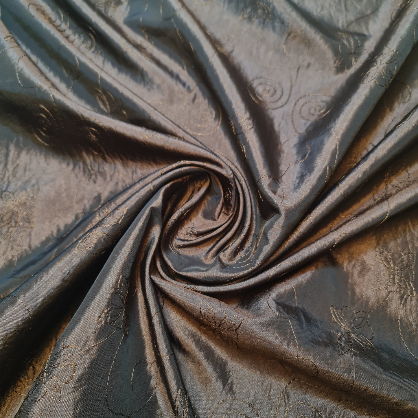 Brown Embroidery Faux Silk Taffeta Dress Craft Cushion Curtain Fabric 58" By The Meter