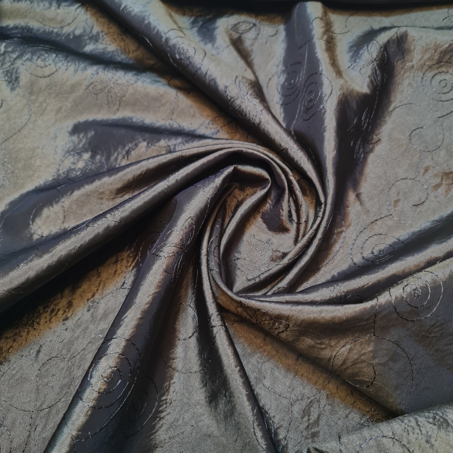 Olive Embroidery Faux Silk Taffeta Dress Craft Cushion Curtain Fabric 58" By The Meter