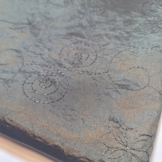 Olive Embroidery Faux Silk Taffeta Dress Craft Cushion Curtain Fabric 58" By The Meter