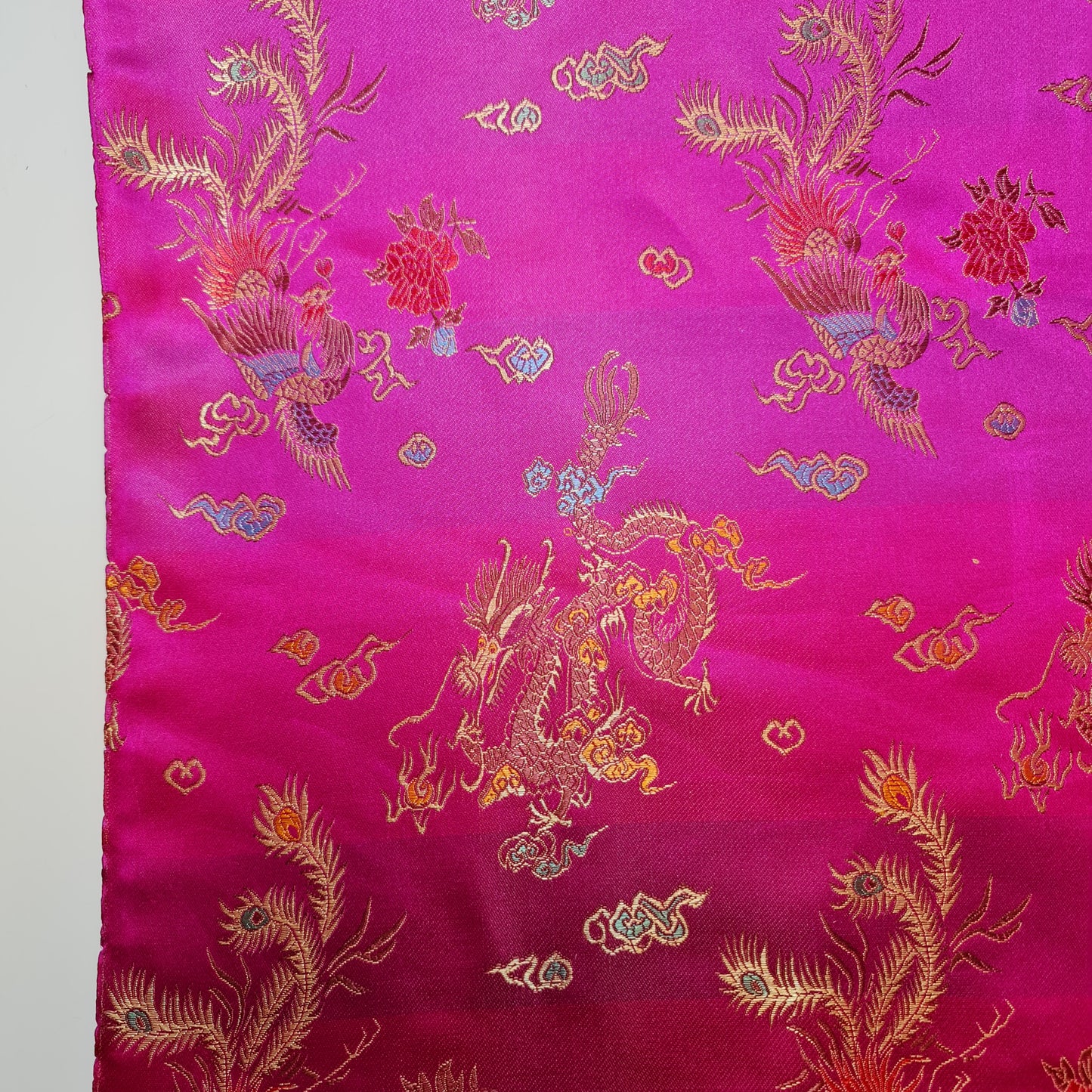 Hot Pink Oriental Chinese Embroidery Brocade Fabric – Poly Silk Satin Jacquard – 36” Wide – Traditional Costume & Craft Material (By the Meter)