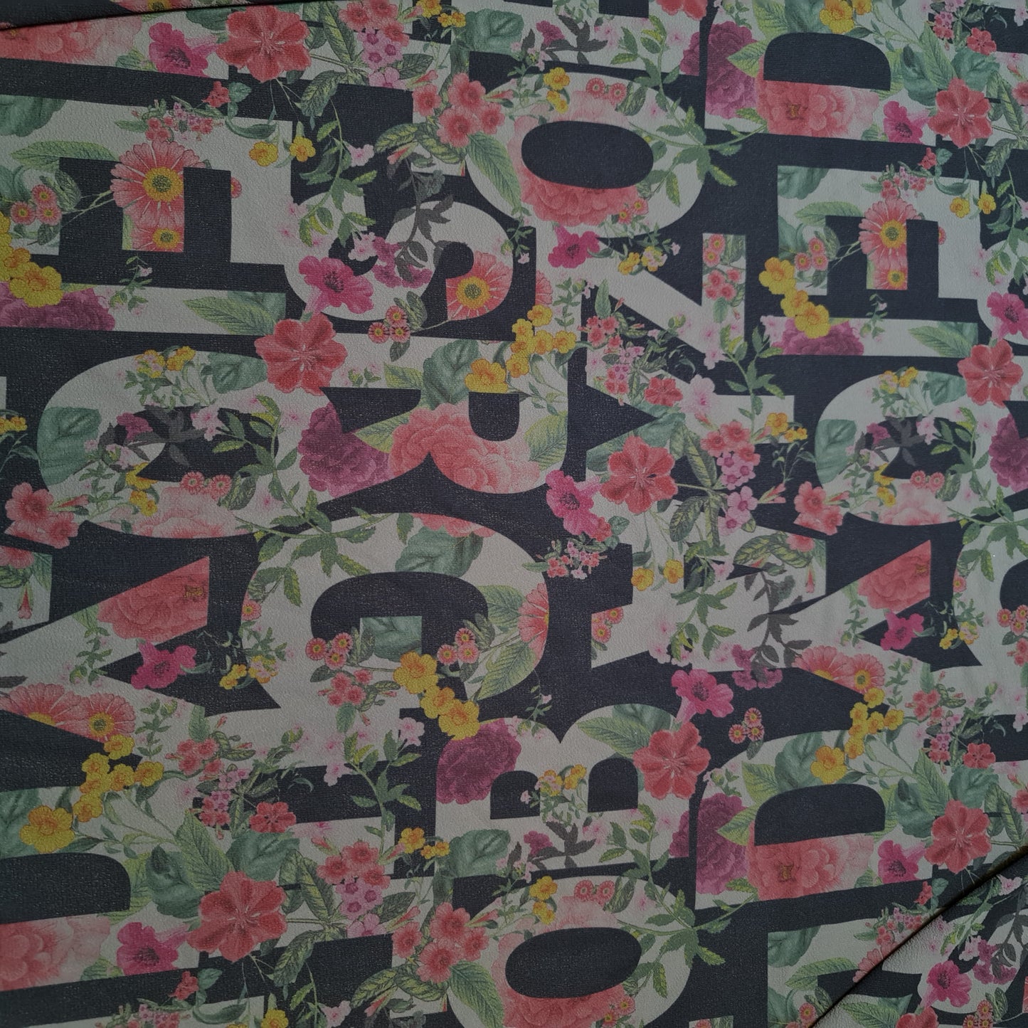 Floral Alphabets Black Chiffon Crepe Material Dress Craft Drape Fabric 58" Meter