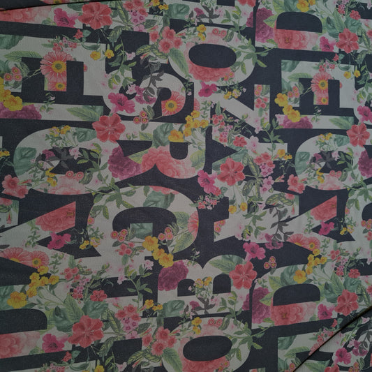 Floral Alphabets Black Chiffon Crepe Material Dress Craft Drape Fabric 58" Meter