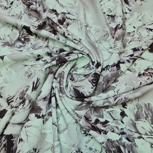 Mint Floral Crepe Material Dress Craft Drape Fabric 58" By Meter