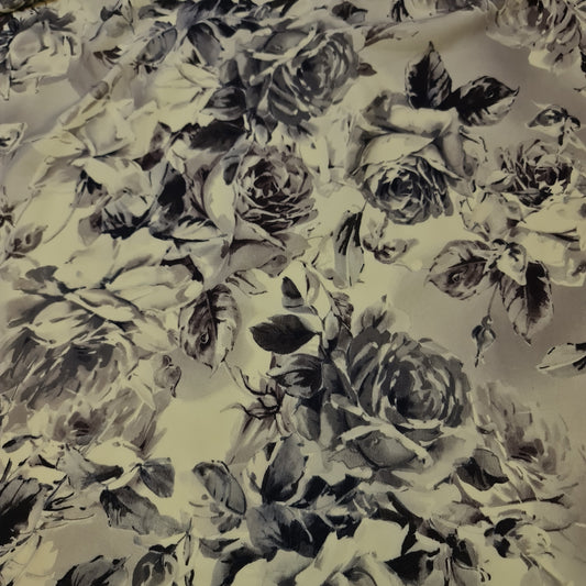 Cream Floral Crepe Material Dress Craft Drape Fabric 58" By Meter