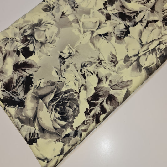 Cream Floral Crepe Material Dress Craft Drape Fabric 58" By Meter