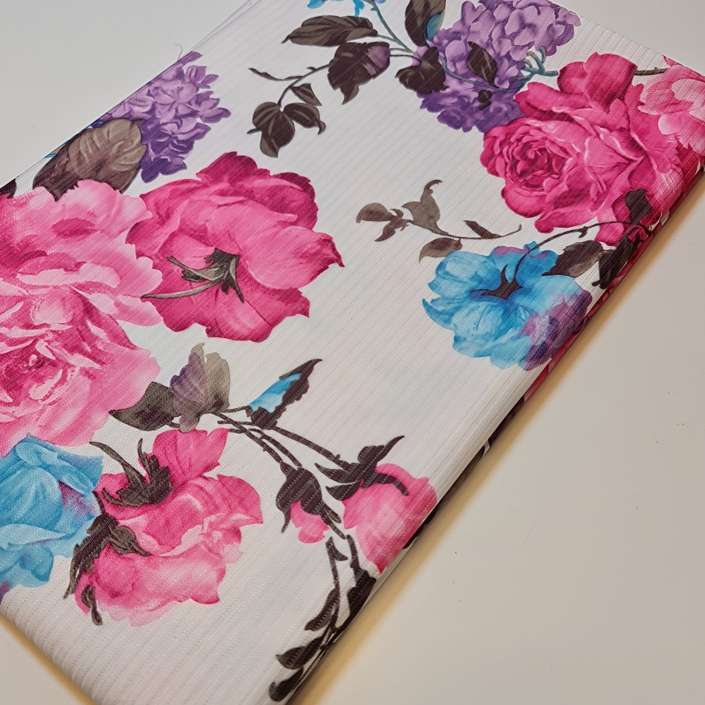 White Floral Stripe Ribbed Poly Viscose Stretch Jersey Floral Print Dress Craft Fabric