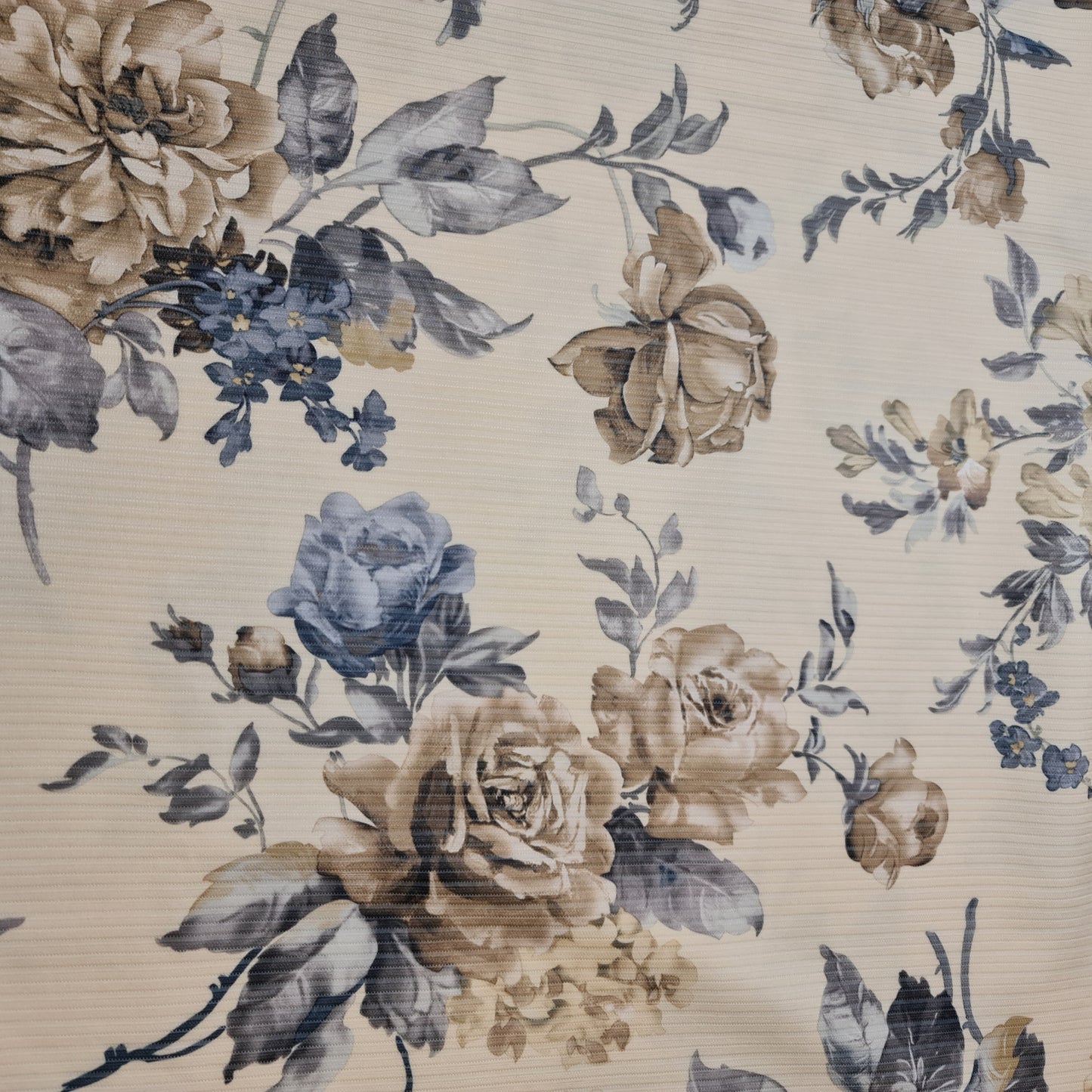 Cream Floral Stripe Ribbed Poly Viscose Stretch Jersey Floral Print Dress Craft Fabric