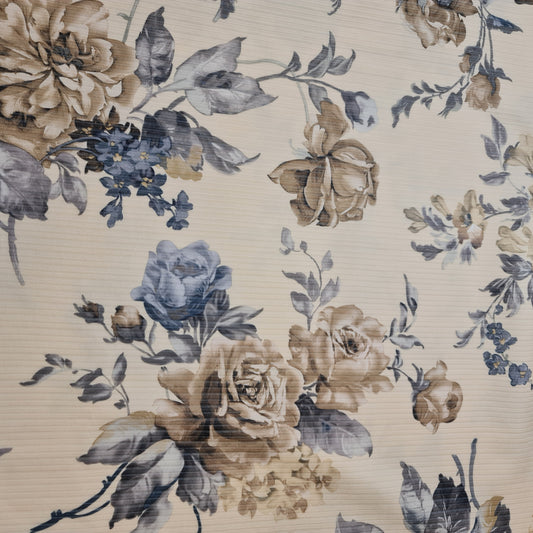 Geblümter, gestreifter, gerippter Polyester-Viskose-Stretch-Jersey mit Blumendruck, Kleiderbastelstoff (Orange Floral)