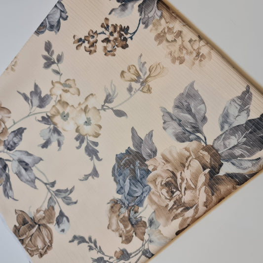 Geblümter, gestreifter, gerippter Polyester-Viskose-Stretch-Jersey mit Blumendruck, Kleiderbastelstoff (Orange Floral)