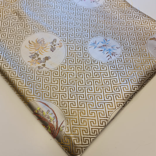 Ivory Floral Satin Jacquard Material Dress Craft Costume Fabric 44" By The Meter