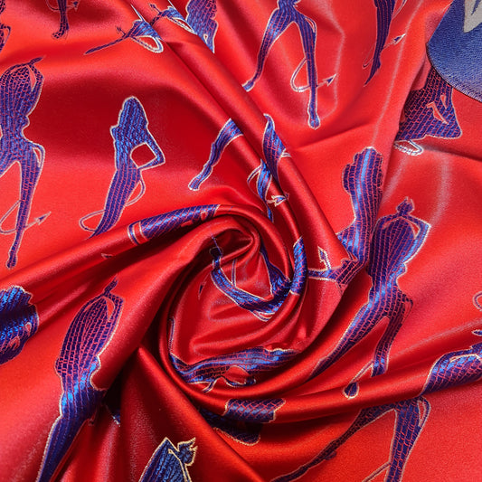 Red Club Dancers Satin Jacquard Material Dress Craft Costume Fabric 44" By The Meter