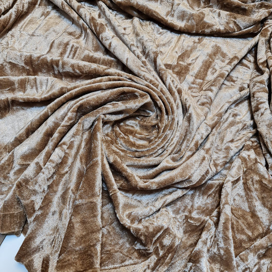 Dark Beige Premium Crushed Velvet Fabric Material Stretch Velour 58" / 150cm wide by the Meter