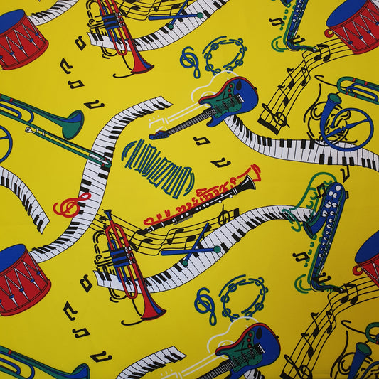 Yellow Musical Print Polyester Material Quilting Dress Decor Costume Fabric 58" By The Meter