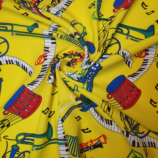 Yellow Musical Print Polyester Material Quilting Dress Decor Costume Fabric 58" By The Meter