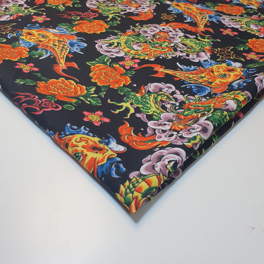 Black Chinese Dragon Polyester Material Quilting Dress Decor Costume Fabric 58" By The Meter