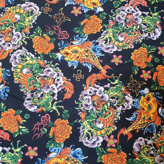 Black Chinese Dragon Polyester Material Quilting Dress Decor Costume Fabric 58" By The Meter