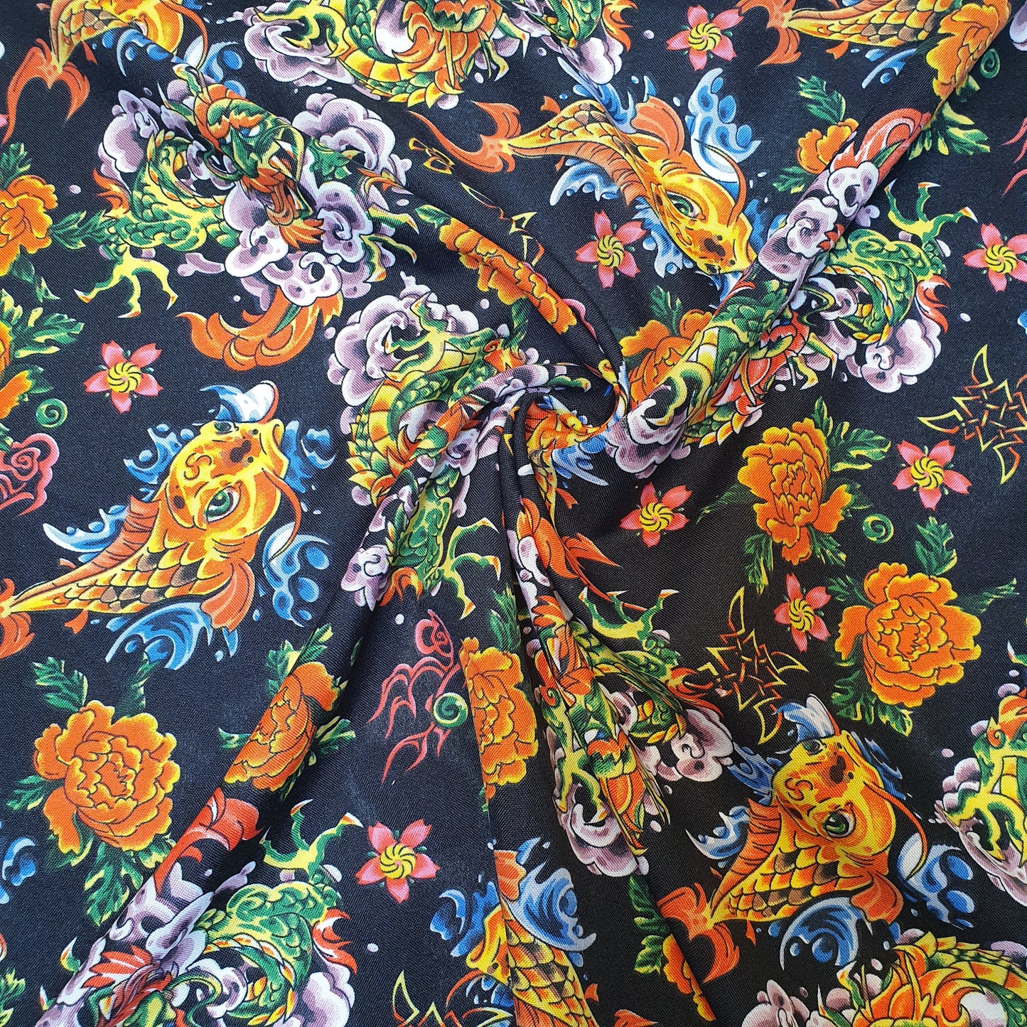 Black Chinese Dragon Polyester Material Quilting Dress Decor Costume Fabric 58" By The Meter