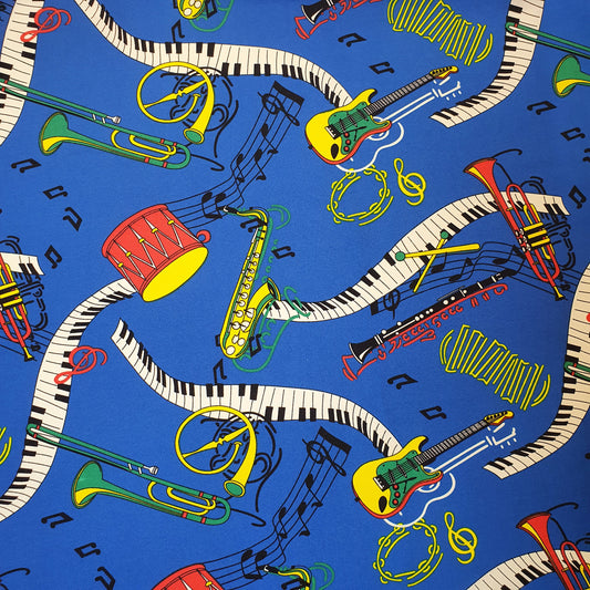 Blue Musical Print Polyester Material Quilting Dress Decor Costume Fabric 58" By The Meter