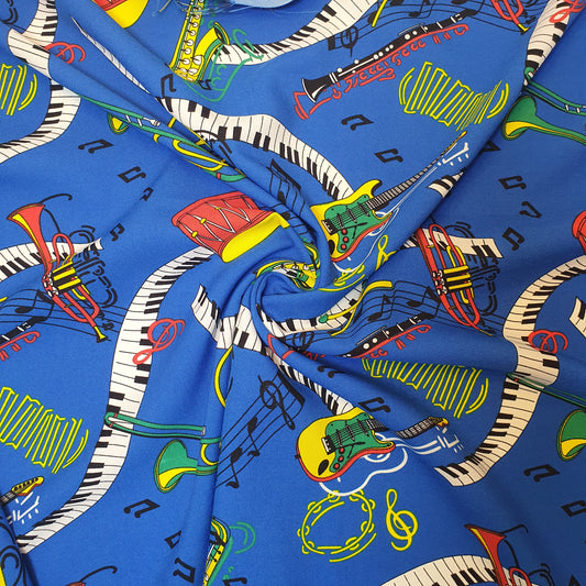 Blue Musical Print Polyester Material Quilting Dress Decor Costume Fabric 58" By The Meter