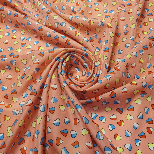 Coral Multi Heart Crepe Printed Fabric Sewing Craft Spot Quilting Dress Material 58" By Meter