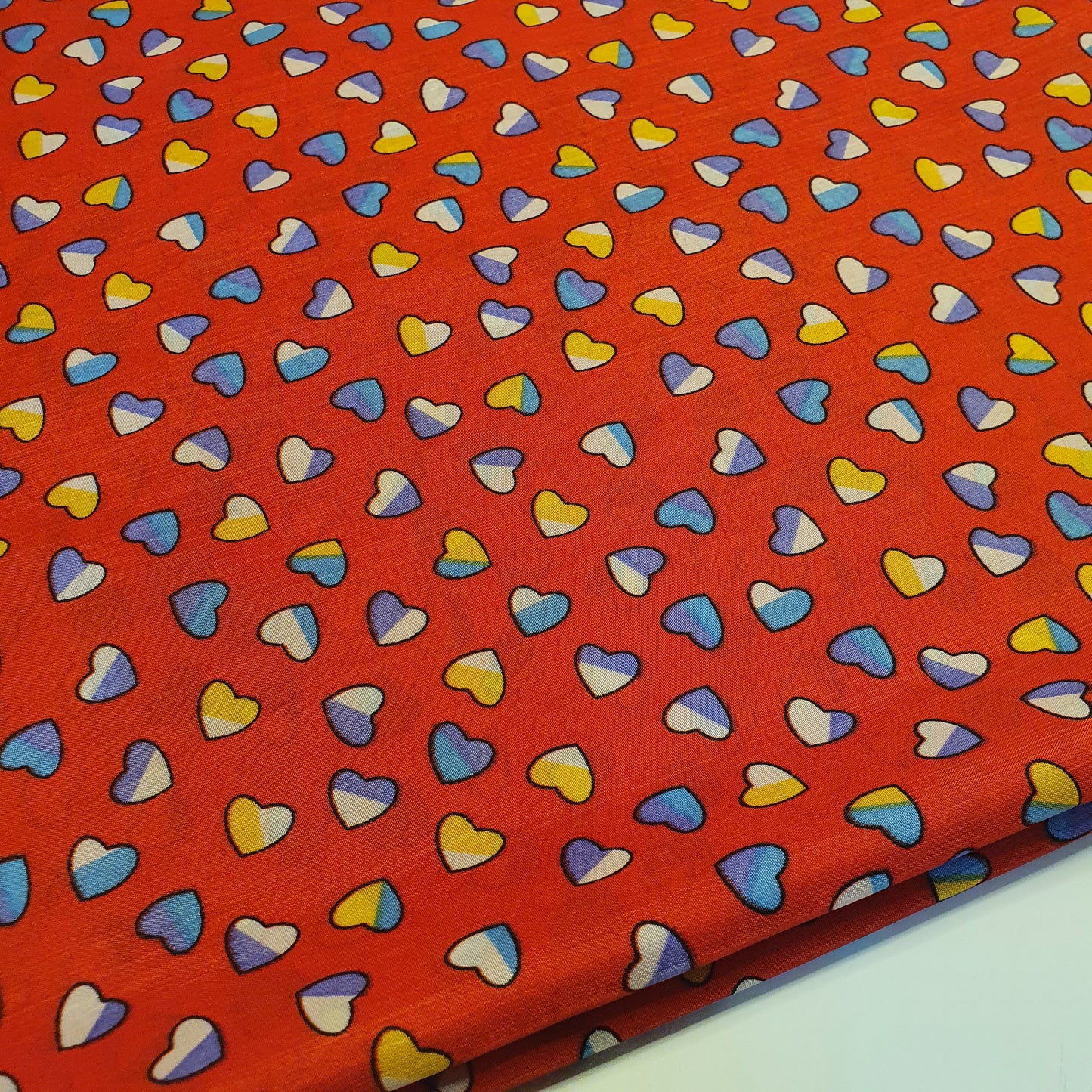 Red Multi Heart Crepe Printed Fabric Sewing Craft Spot Quilting Dress Material 58" By Meter