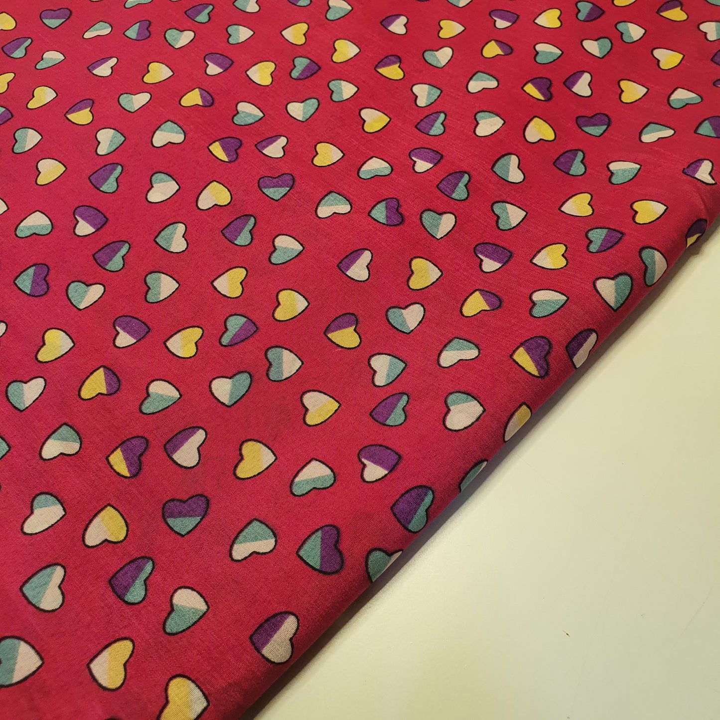 Pink Multi Heart Crepe Printed Fabric Sewing Craft Spot Quilting Dress Material 58" By the Meter