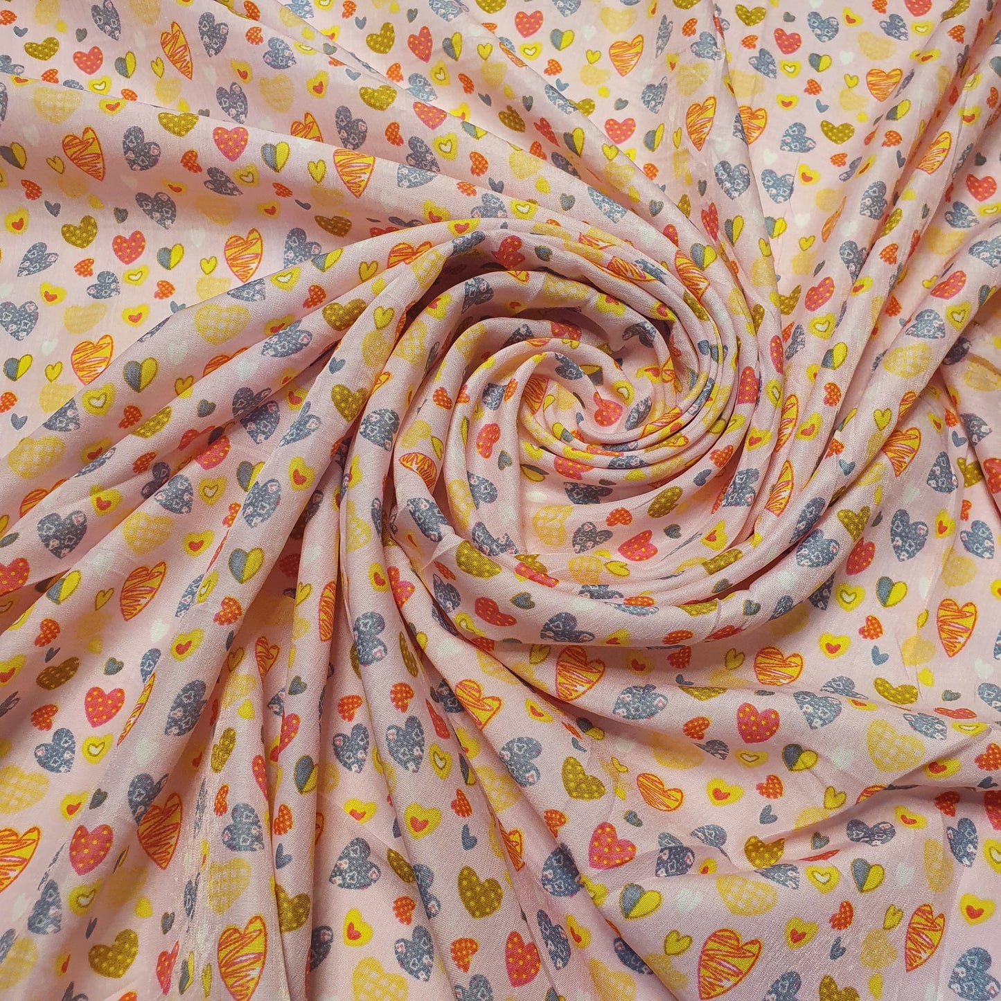 Peach Multi Heart Crepe Printed Fabric Sewing Craft Spot Quilting Dress Material 58" By the Meter