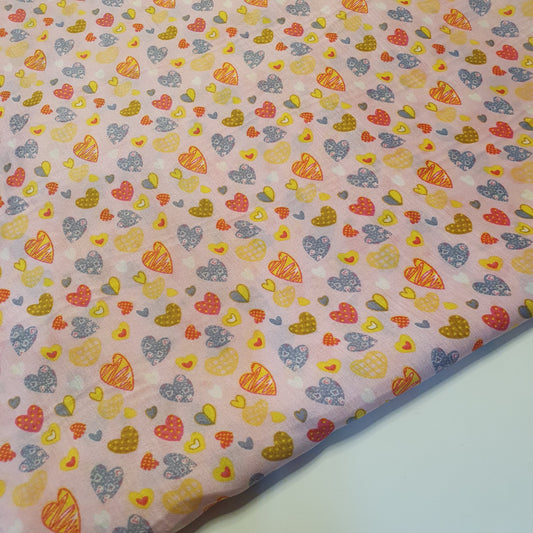 Peach Multi Heart Crepe Printed Fabric Sewing Craft Spot Quilting Dress Material 58" By the Meter