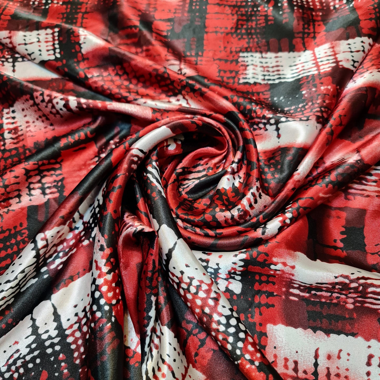 Red Black Geometric Satin Fabric Dress Craft Costume Material 58" By The Meter