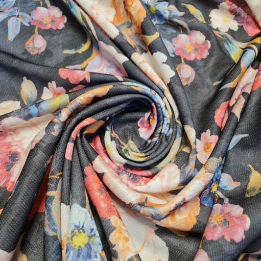Black Floral Viscose Dead Stock Jersey Stretch Fabric Dress Craft Costume Material 58" By Meter (Copy)