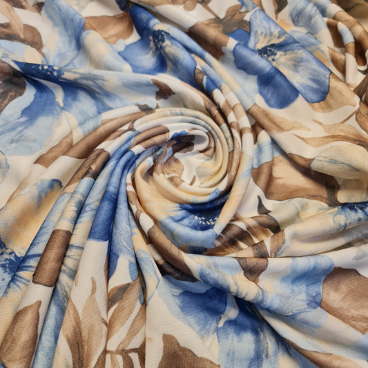 Ivory Floral Viscose Dead Stock Jersey Stretch Fabric Dress Craft Costume Material 58" By Meter (Copy) (Copy)