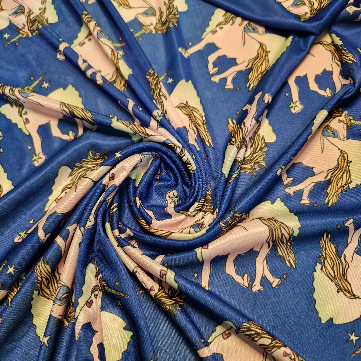 Unicorn Blue Viscose Dead Stock Jersey Stretch Fabric Dress Craft Costume Material 58" By Meter